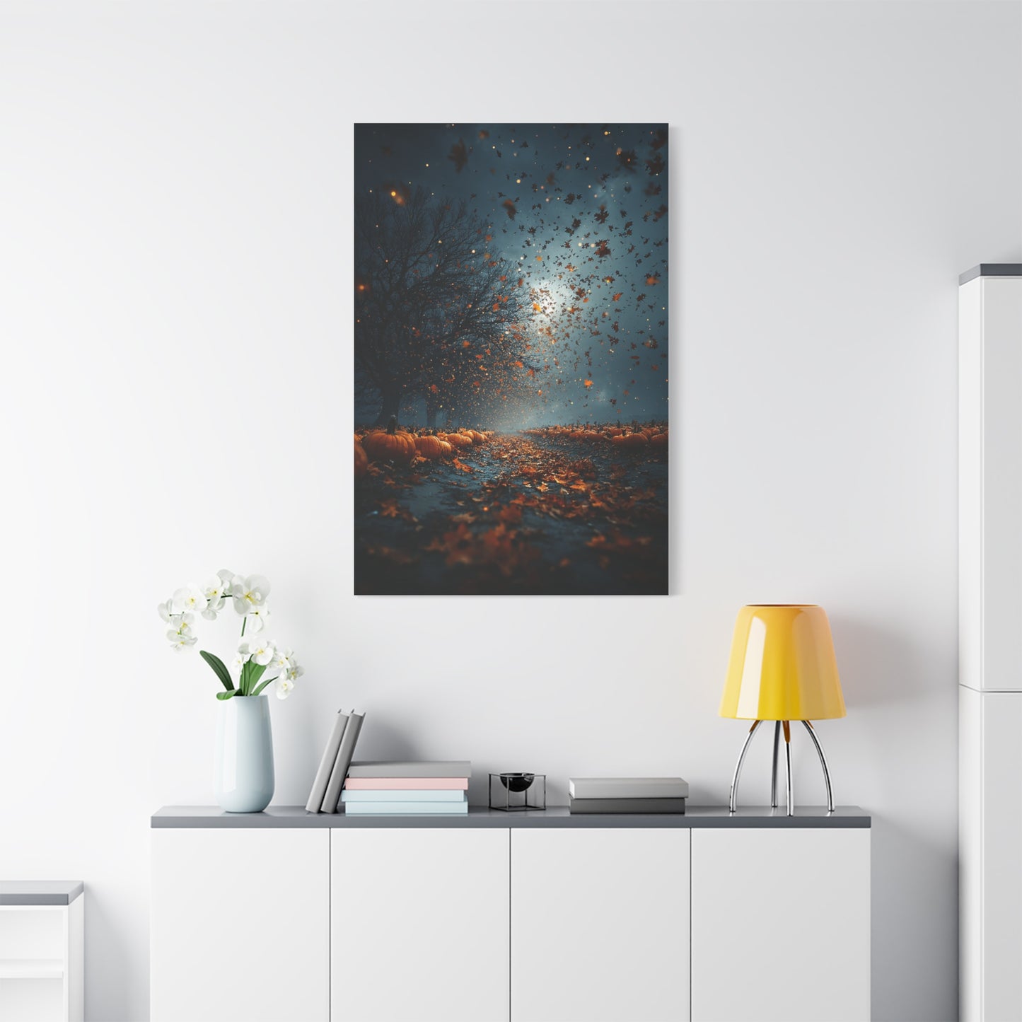 Autumn Leaf Storm Pumpkin Field Wall Art & Canvas Print