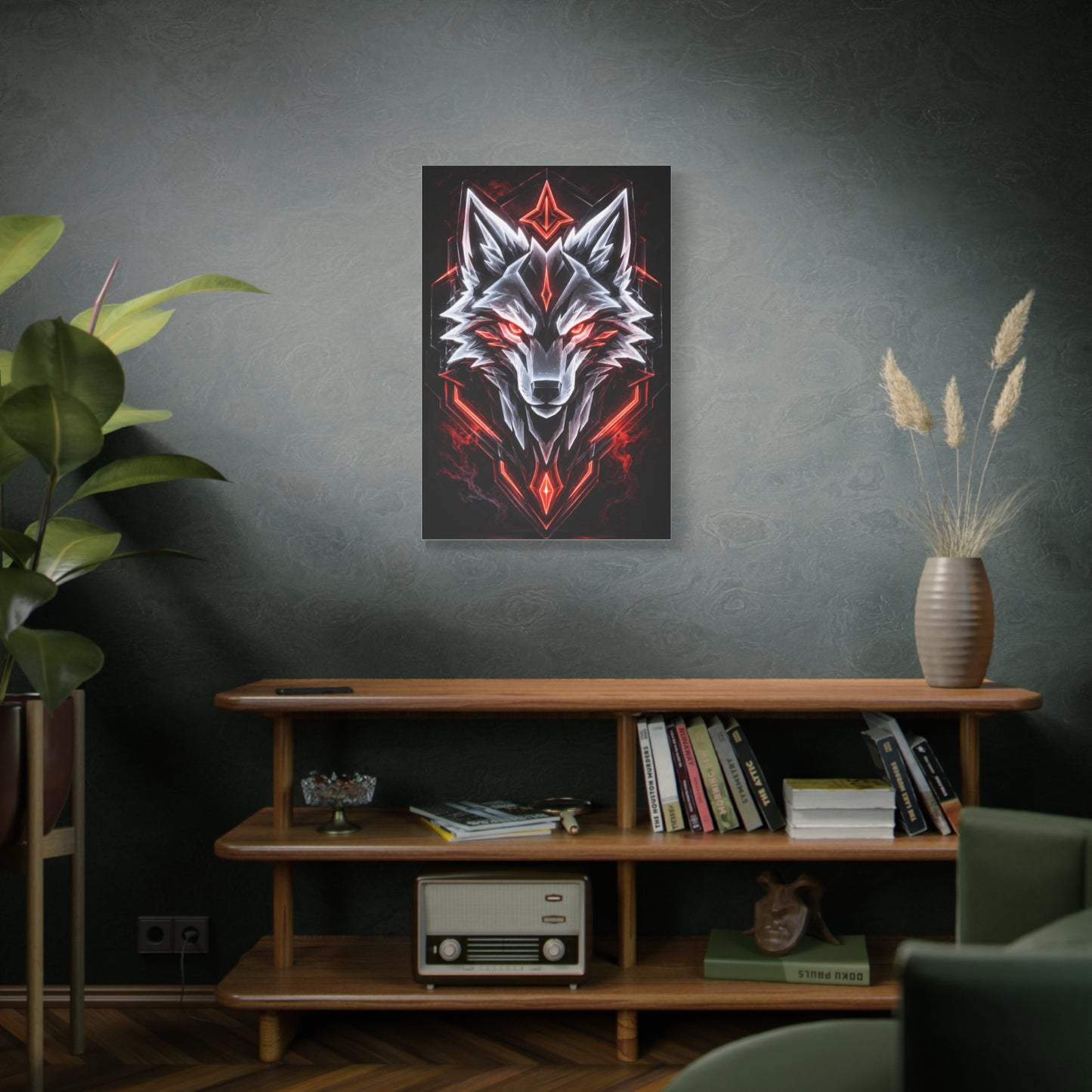 Futuristic Neon Wolf Emblem Geometric Wall Art & Canvas Print