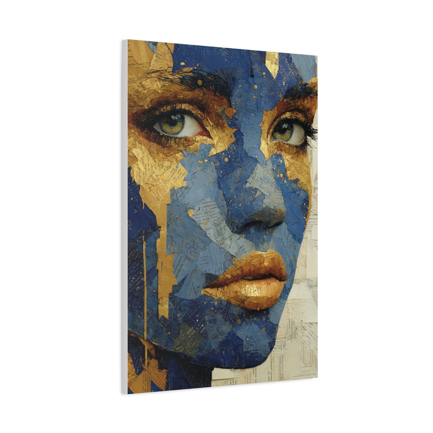 Blue and Gold Abstract Face Collage Wall Art & Canvas Print