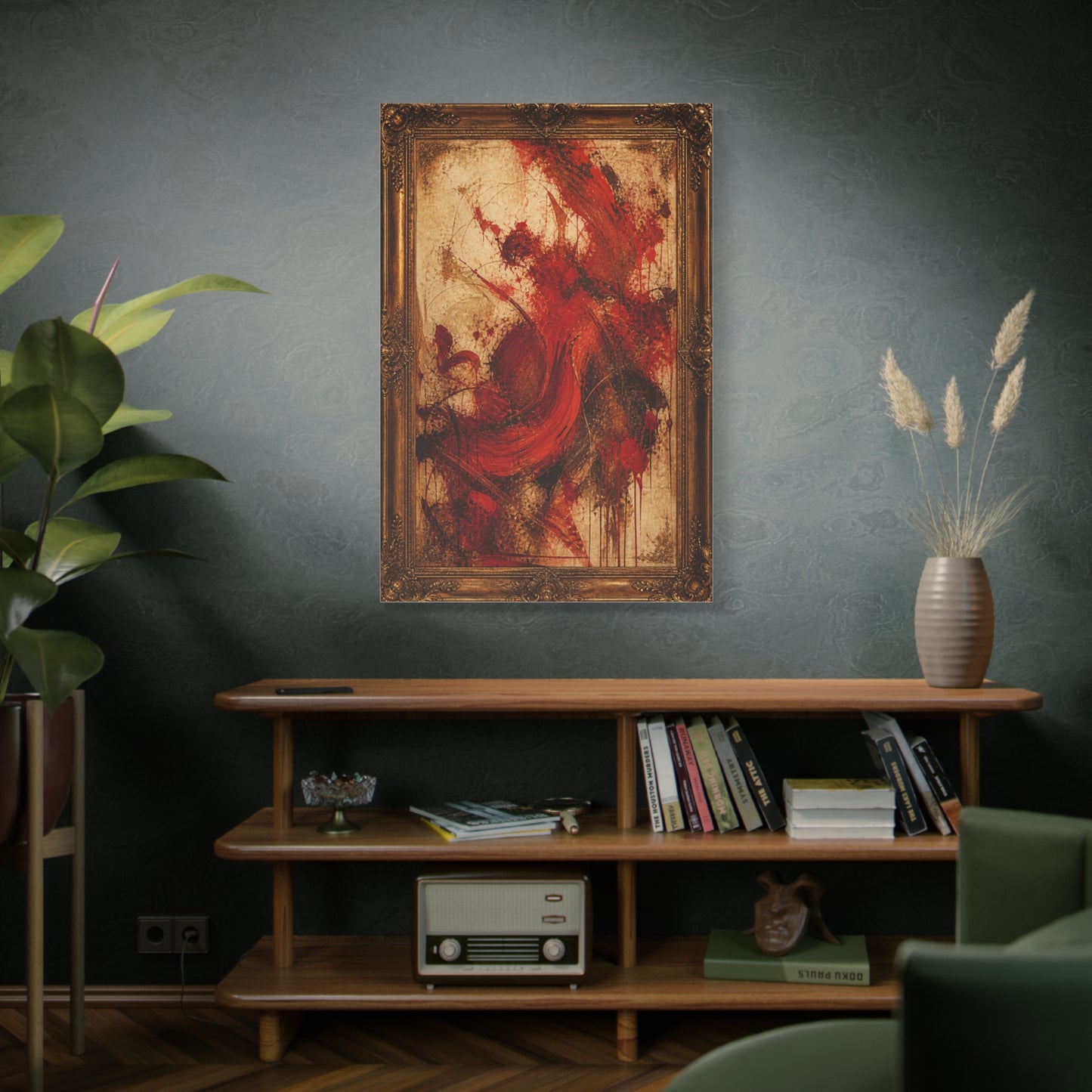 Vintage Framed Red Expressionist Painting Wall Art & Canvas Print