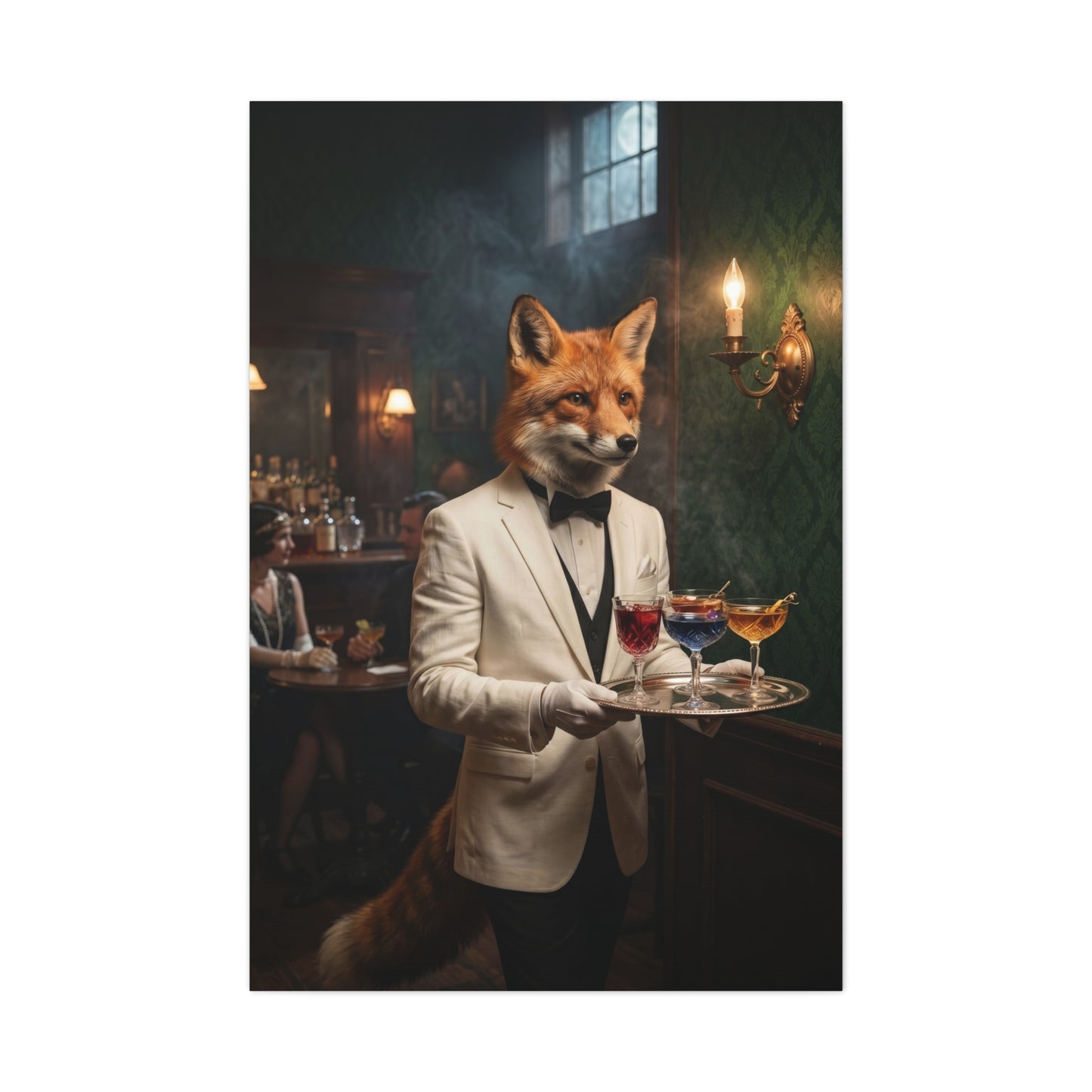 Fox Butler Cocktail Service Portrait Wall Art & Canvas Print
